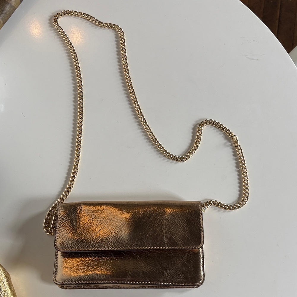 Metallic Bronze Chain Crossbody or Clutch Bag